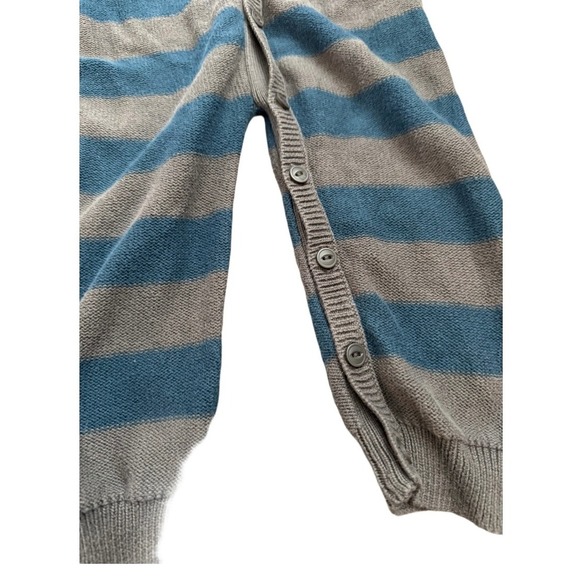 Tea Collection Blue Gray Striped 100% Cotton Button Sleeper Size 18-24 Months - Picture 2 of 5